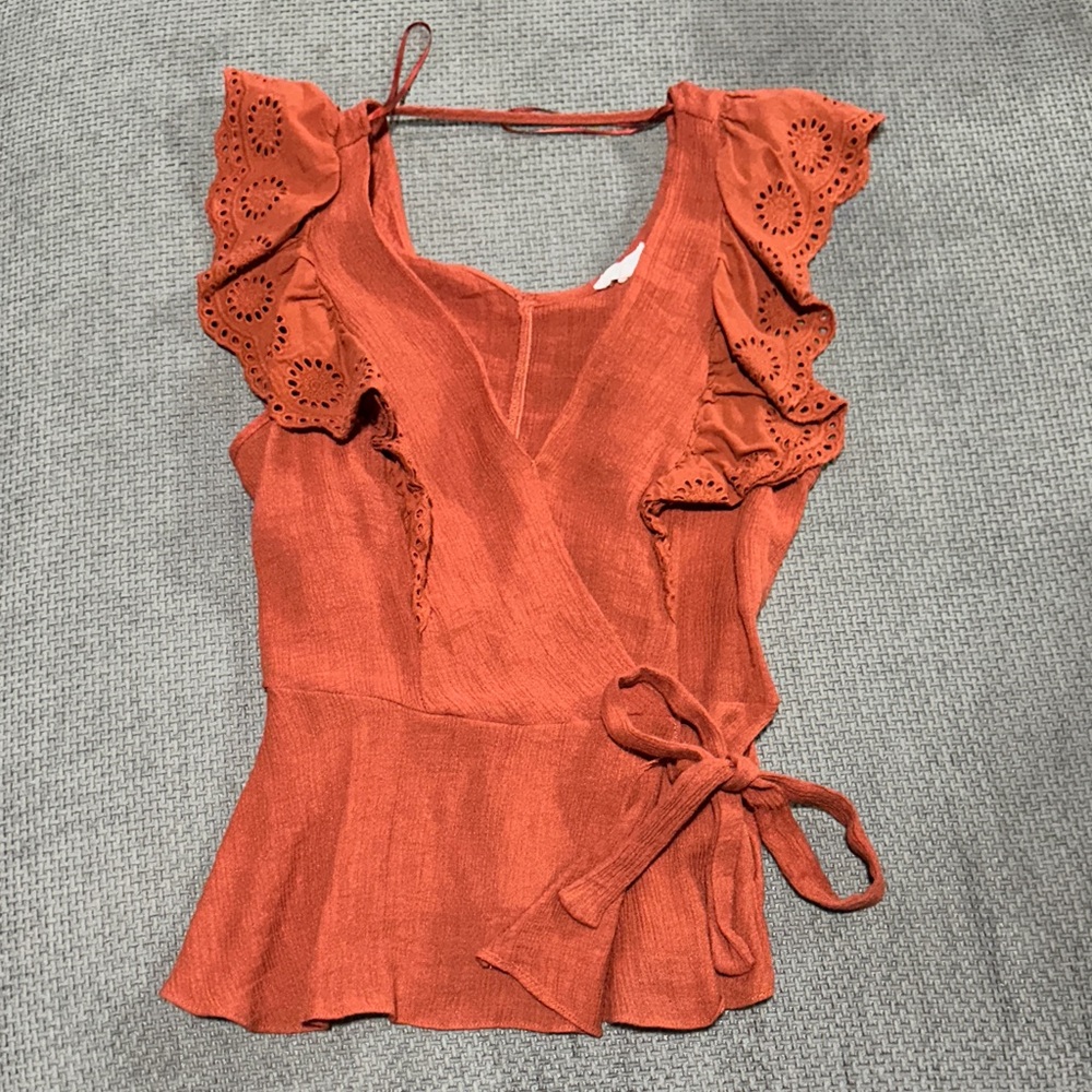Rust Ruffle Wrap Top